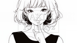 指を唇に当てて「シーShh」というジェスチャーをしている女性（シンプルな色使い） | 1446424-13224