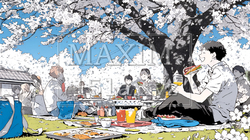 満開の桜の下で仲間たちと花見宴会｜1179775-7380