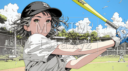 野球をしている若い女性