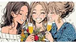 女子会：気の合う女友達が集まり、酒を交わし、おいしい食事をしながら、仕事の話や恋バナをしている | 1459562-5054