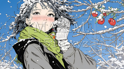 雪の積もる田舎道を歩いている若い女性 | 1467584-13103