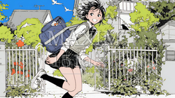 学校に遅れそうで道を急いでいる女子高生 | 147665-15587