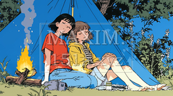 女友達と一緒にテントキャンプを楽しむ若い女性 | 1483744-9696