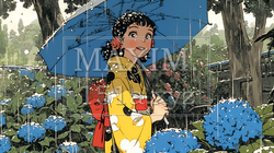 あじさいの小径を和服で歩く若い女性｜1519411-9282