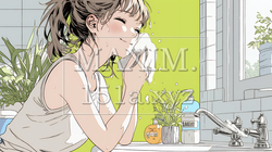 洗面所で朝の洗顔をする女性 | 1490495-16882