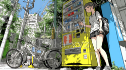 自動販売機で飲み物を購入する若い女性｜日常・ライフスタイル・屋外シーン | 1492457-17527