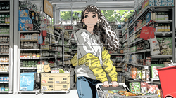 スーパーマーケットで買い物をしている女性