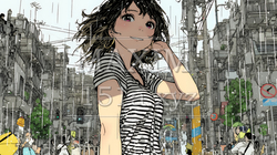 夏の急な雨でびしょ濡れの若い女性｜1604509-8522