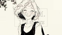 「うふふ」と微笑んでいる若い女性（シンプルな色使い）