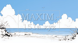 夏のビーチの風景（シンプルな色使い）