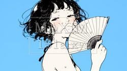 強烈な日差しでヘトヘト状態の女性（シンプルな色使い）
