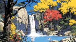 滝のある渓谷の紅葉 | 1556908-5819