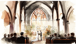 教会での結婚式の水彩画 | 1560636-4246