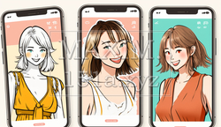 スマートフォンでビデオ通話をしている女性／自撮り