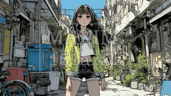 都会の治安の悪そうな場所にいる若い女性