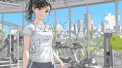 休日にジムで軽く運動する若い女性 | 156574-16282