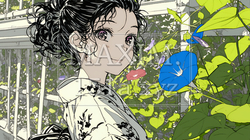 アサガオと浴衣姿の若い女性 | 1566723-9721