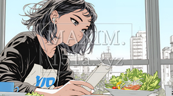食事の最中もスマホを手放せない若い女性 | 1569548-12541