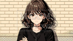 意地悪そうな（攻撃的な）顔をしている若い女性
