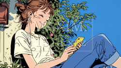 嬉しそうな表情でスマホを使っている女性 | 1593388-11486