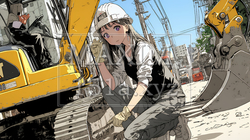 建設現場で重機を操作する若い女性 | 1604415-16972