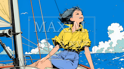ヨットに乗っている若い女性