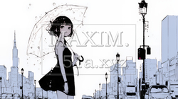 雨の中を歩く女性（シンプルな色使い）