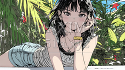 熱帯植物と若い女性