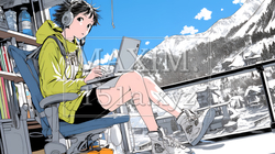 スキーリゾートに来ているのにPCを手放せない若い女性 | 1658439-6238
