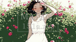バラ園を散策している若い女性（シンプルな色使い） | 1664465-11056