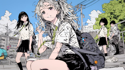 制服姿の女子高生：友達と通学