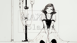 病院のベッドに腰掛けて気落ちしている女性（シンプルな色使い）｜1687239-11496