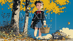 紅葉の小径を歩く少女｜