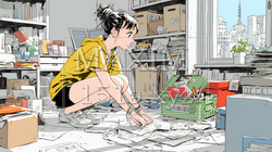 家の中（事務所）を大々的に整理している女性：断捨離 | 1678983-7935