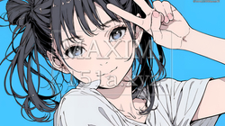 ピースサインをしている若い女性