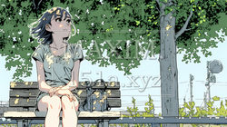 公園のベンチでひとり静かにくつろぐ若い女性｜187583-17570
