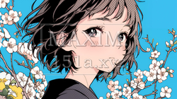 満開の梅の花と和服姿の若い女性 | 1711254-14738