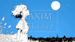 月見をしている若い女性（シンプルな色使い） | 1714892-11592