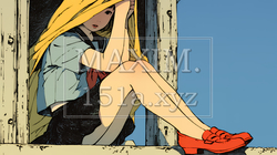 頭かくして尻かくさず：恥ずかしそうに顔を隠している女子高生。でもミニスカからお尻が見えそう。
