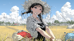 田んぼで農作業をしている女性 | 1722457-10542