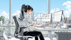 職場のデスクでパソコンに向かって仕事をしているビジネスウーマン | 1753783-15664