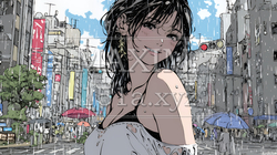夏の急な雨でびしょ濡れの若い女性｜1879076-16232