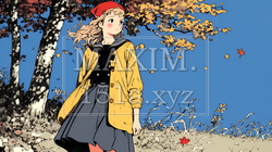 紅葉の小径を歩く若い女性｜1850500-12004