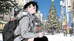 ホワイトクリスマスの街を歩く若い女性 | 1797524-6626