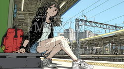 駅のホームで、なかなか来ない電車を待ちくたびれている若い女性 | 1816312-15573