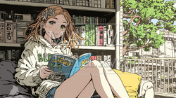 読書の秋：リビングルームで本を読んでいる若い女性｜1855796-7368