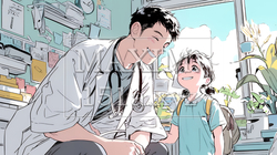 子供を診察している小児科医