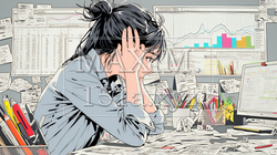 金融市場の急激な変動で頭を抱えている女性 | 1861347-16486