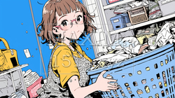 たくさんの洗濯をしている若い奥さん