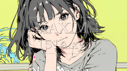 頬杖をついて微笑んでいる若い女性